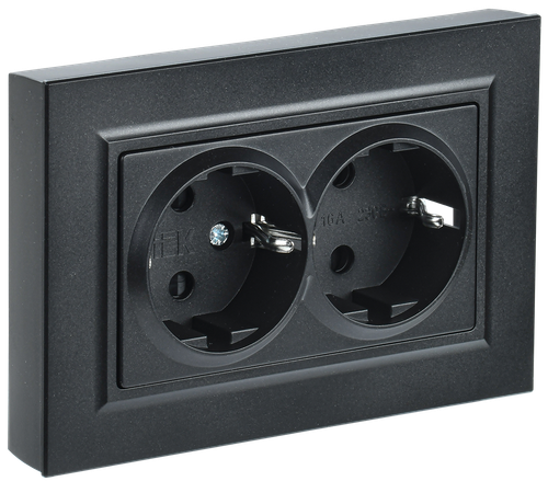 BRITE Розетка 2-местная с заземлением без защитных шторок 16А безвинтовое крепление в сборе РС22-3-БрЧ черный IEK