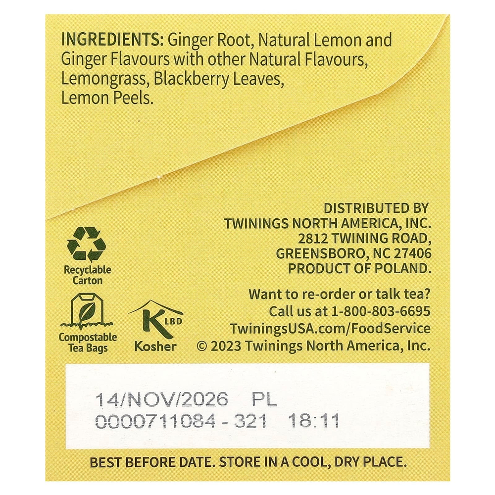 Twinings, травяной чай, без кофеина, лимон и имбирь, 25 пакетиков, 1,32 унции (37,5 г)