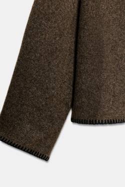 ZARA ДЖЕМПЕР ВЯЗАНЫЙ, КОНТРАСТНАЯ ОТСТРОЧКА, СЕРОВАТО-КОРИЧНЕВЫЙ