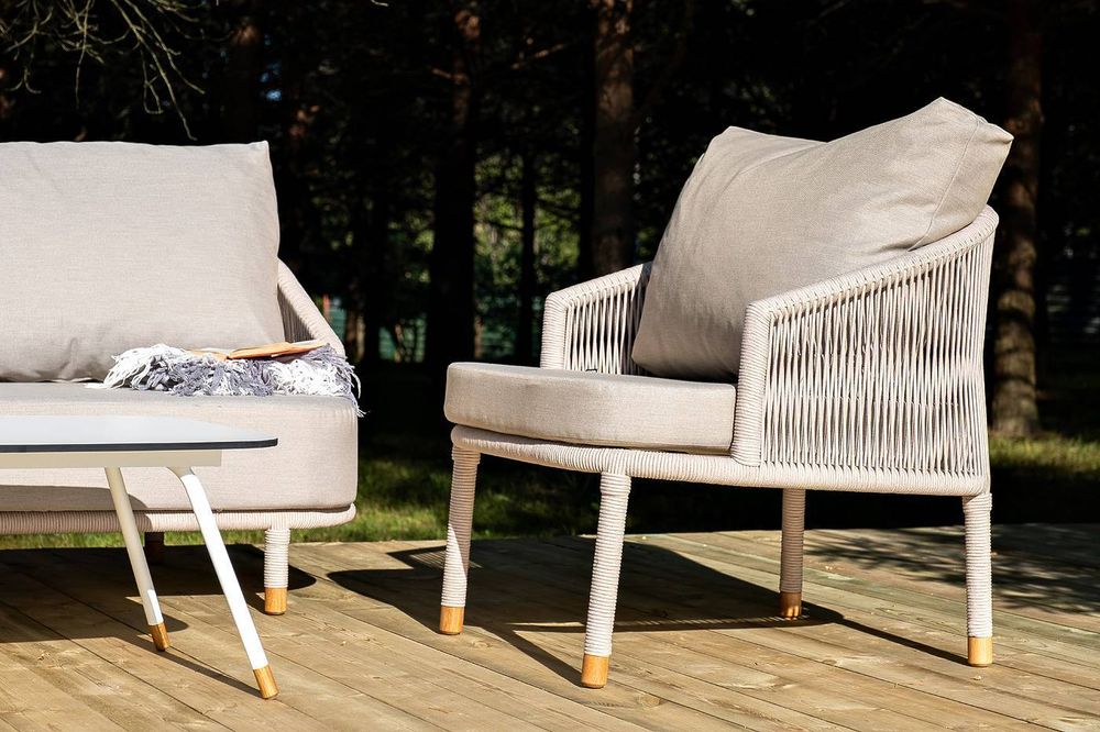 "Верона" лаунж-зона 5-местная плетеная из роупа (веревки), каркас алюминиевый белый, роуп бежевый