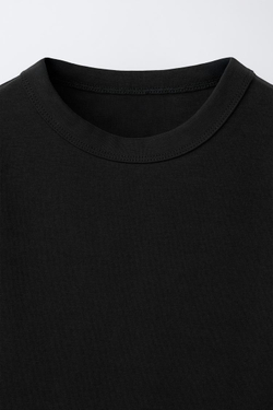 ZARA ОДНОТОННАЯ ФУТБОЛКА ИЗ ТРИКОТАЖА INTERLOCK, ЧЕРНЫЙ
