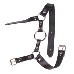 Кляп-кольцо с подбородком на чёрных кожаных ремешках Sitabella BDSM Accessories 3008-1