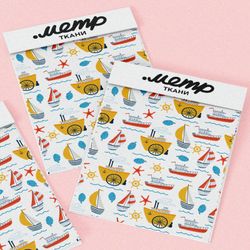 Ткань лен детские кораблики