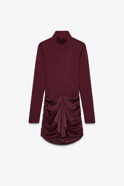 ZARA КОРОТКОЕ ПЛАТЬЕ С РАЗРЕЗОМ, ЦВЕТ БУРГУНДСКОГО ВИНА