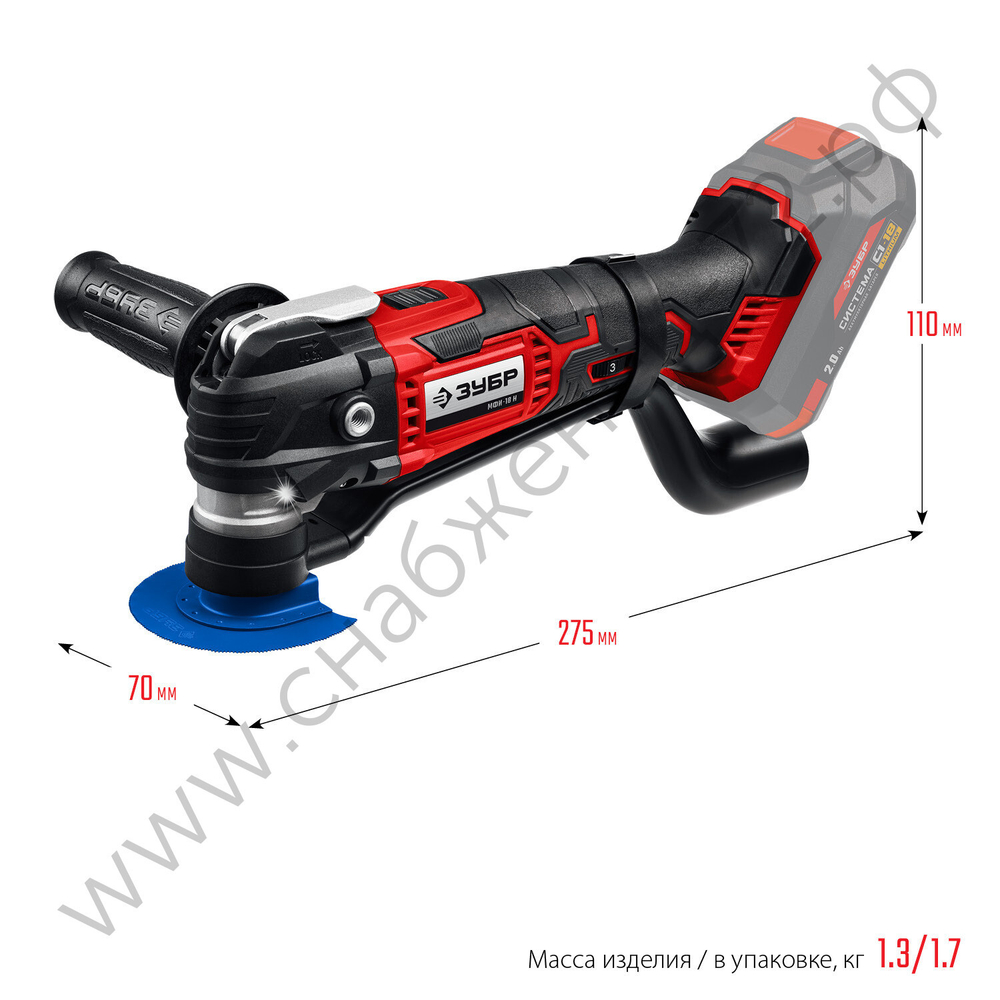 ЗУБР C1-18, 18 В, OQIS, без АКБ, реноватор, набор насадок (МФИ-18 Н)