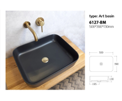 Накладная раковина Bronze de Luxe SCANDI матовая черная 500х390х130