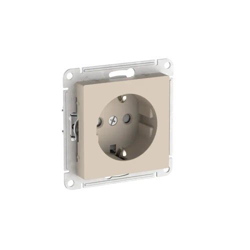 Atlas Desing Розетка с заземлением со шторками, 16А, механизм, быстрозажим. клем., Песочнный
