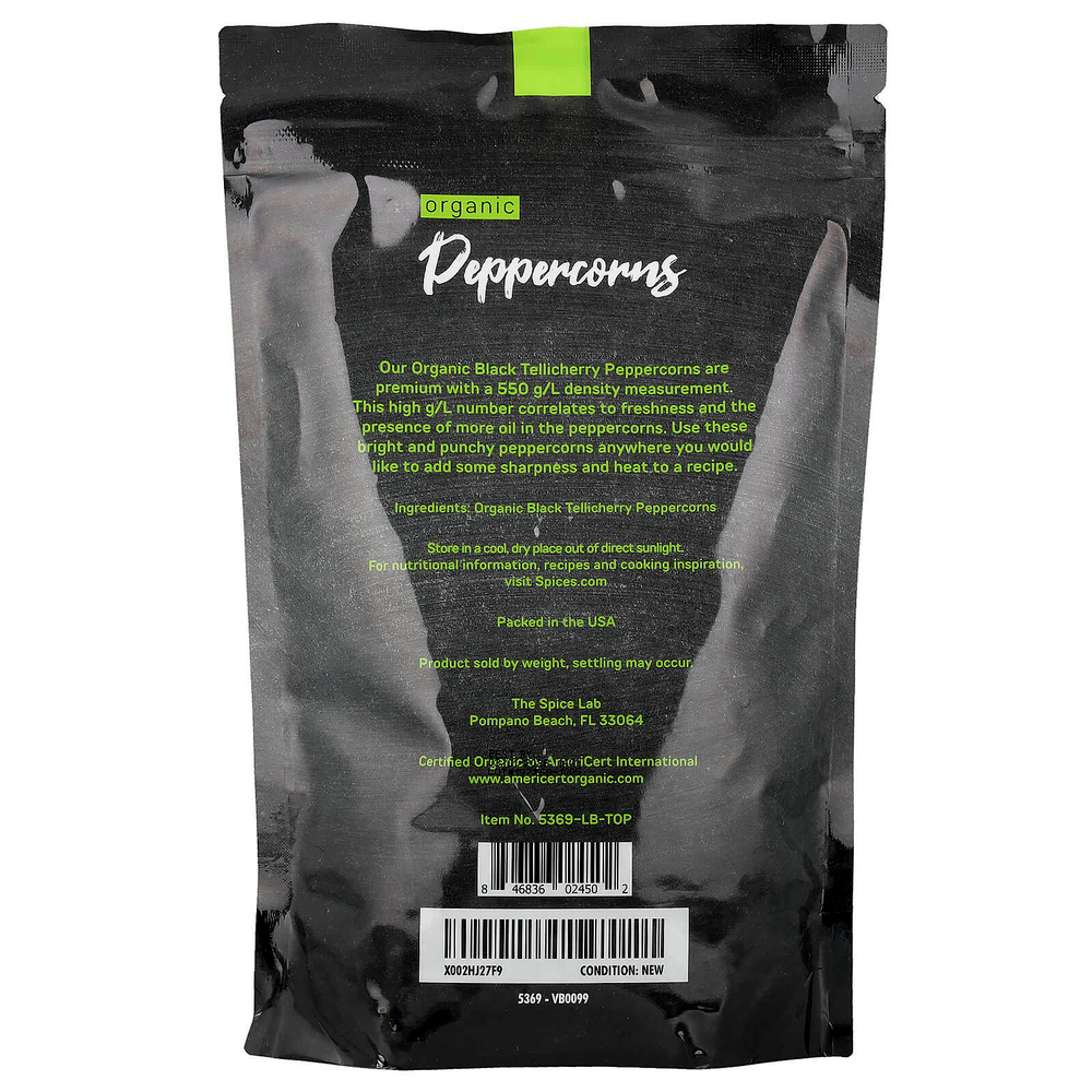 The Spice Lab, Organic Pantry, органический перец горошком, цельный, 453 г (16 унций)