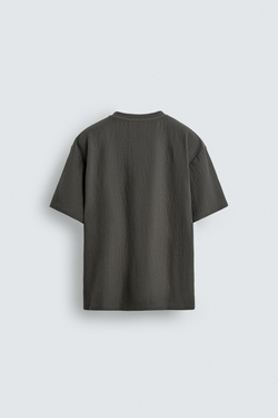 ZARA ФУТБОЛКА RELAXED FIT ИЗ РЕЛЬЕФНОЙ ТКАНИ, ЗЕЛЕНОВАТЫЙ