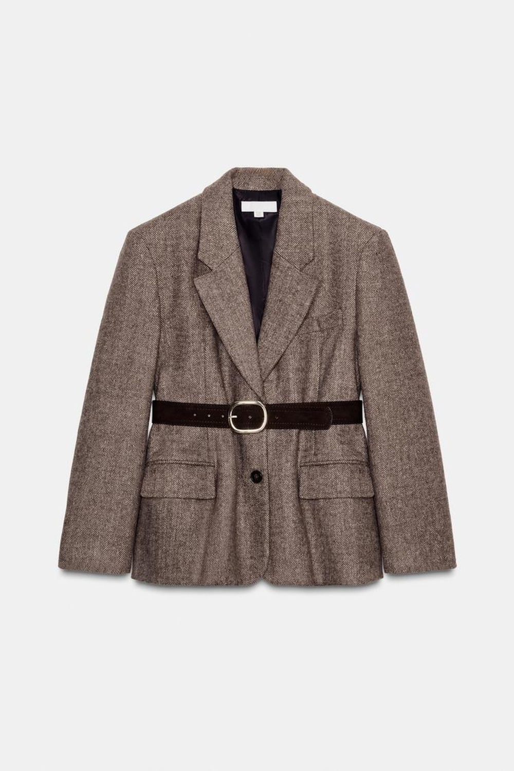 ZARA БЛЕЙЗЕР В ЕЛОЧКУ С ПОЯСОМ, РЫЖЕВАТО-КОРИЧНЕВЫЙ