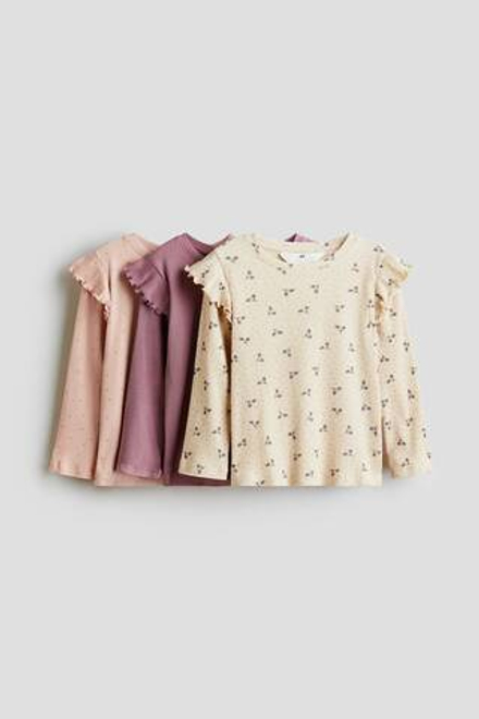 H&M Набор из трех хлопковых футболок с длинным рукавом, разноцветный