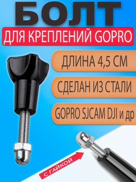 Болт короткий для крепления экшн камер GoPro (крепежный винт) с гайкой