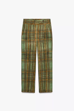 ZARA УКОРОЧЕННЫЕ КЛЕШЕНЫЕ БРЮКИ В КЛЕТКУ — ZW COLLECTION, ЗЕЛЕНЫЙ