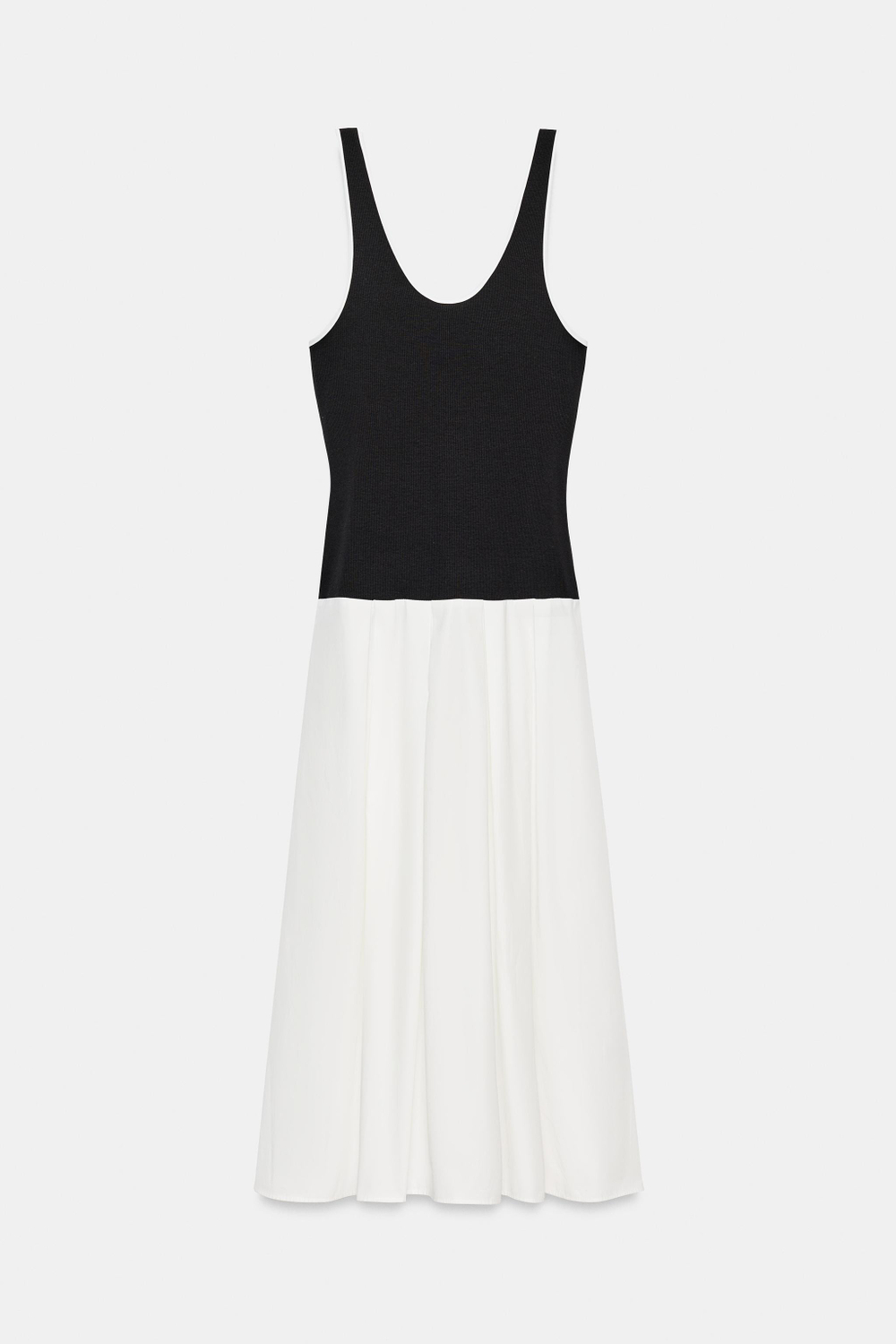 ZARA ПЛАТЬЕ МИДИ ИЗ КОМБИНИРОВАННОГО ПОПЛИНА, ЧЕРНЫЙ/БЕЛЫЙ