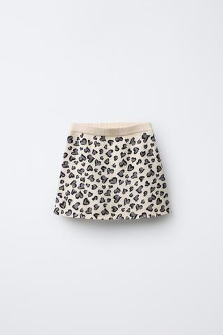 ZARA ТРИКОТАЖНАЯ ЮБКА С СЕРДЕЧКАМИ, ЭКРЮ МЕЛАНЖ
