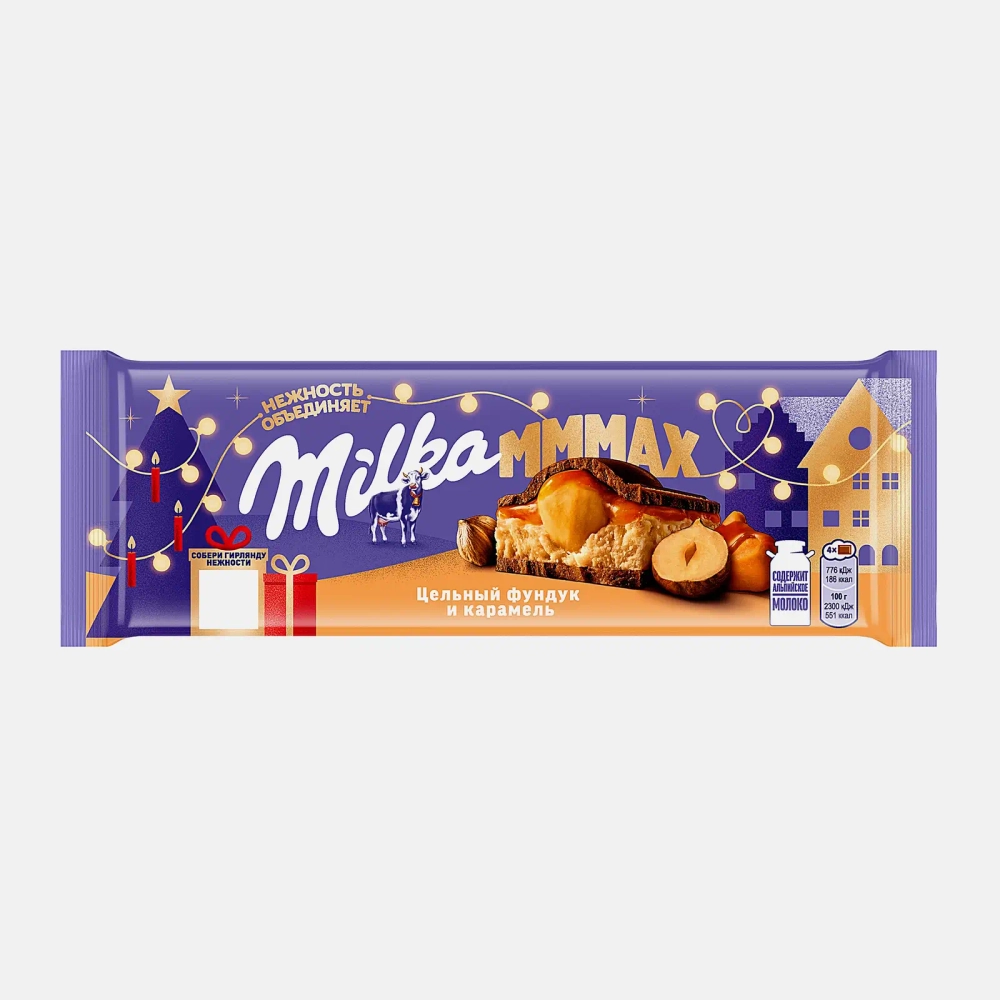 Шоколад Mmmax молочный карамель и обжаренный фундук Milka 270г