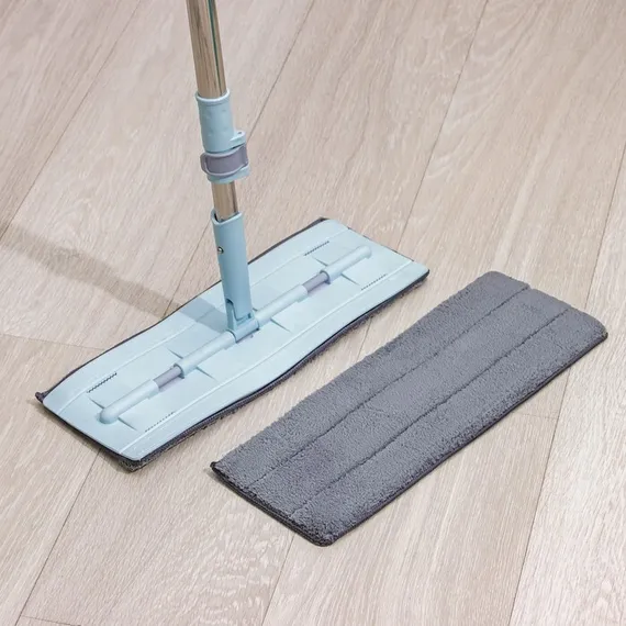 Швабра для мытья пола силиконовая, мягкая, насадка из микрофибры 39×14 см, телескопическая ручка из нержавеющей стали 88-128 см, цвет голубой