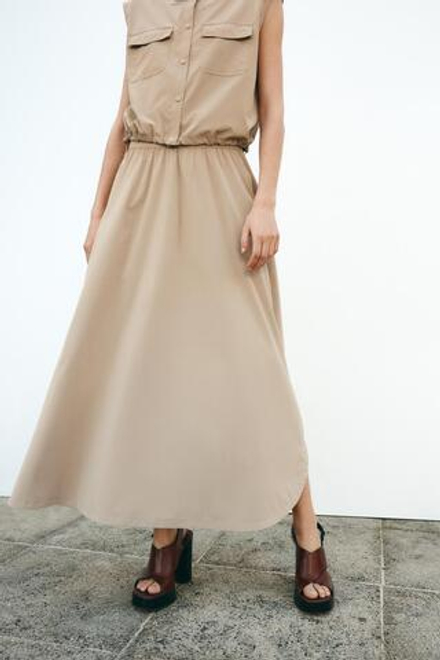ZARA ЮБКА МИДИ С КРУГЛЫМ НИЗОМ, МЯГКИЙ КАШТАНОВЫЙ