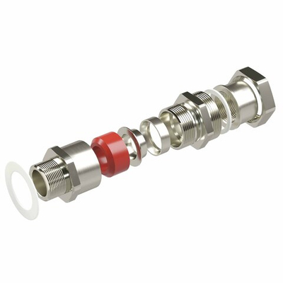 Взрывозащищенный универсальный кабельный ввод серии КАЕС для бронированного и небронированного кабеля М20х1,5 d:5,8-12мм. Присоединительная резьба GAS 1/2". Никелированная латунь IP66/IP68