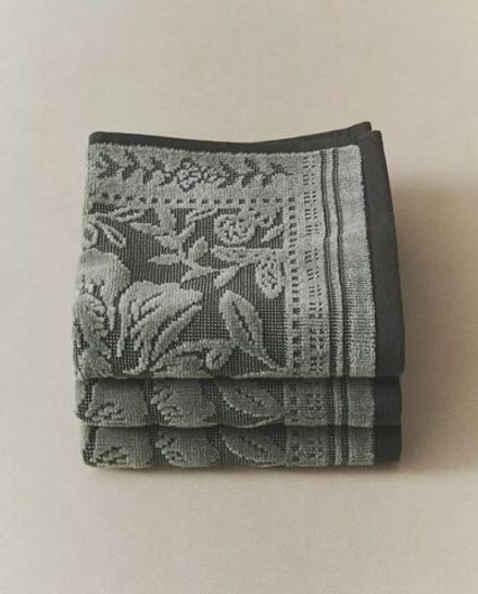 Zara Home - Набор жаккардовых велюровых полотенец для рук (3 шт.), зеленый, 30х30 см