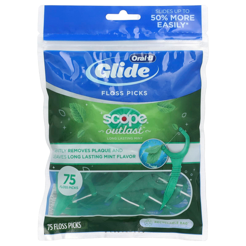 Oral-B, Glide, Scope® Outlast™, набор для зубной нити, мятный вкус, 75 шт.