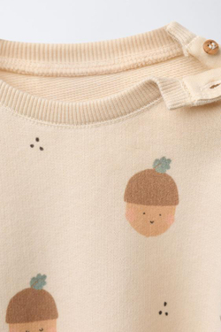 ZARA ТОЛСТОВКА С ПРИНТОМ, ЭКРЮ