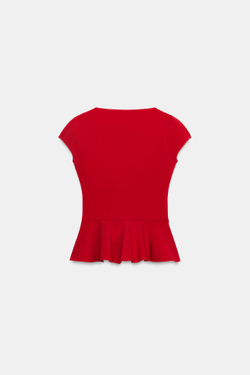 ZARA ТОП С БАСКОЙ И ПУГОВИЦАМИ, КРАСНЫЙ