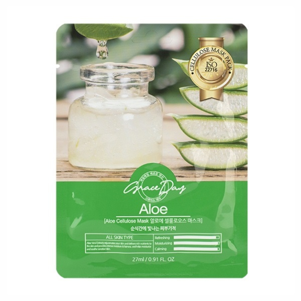 Тканевая маска с экстрактом Алоэ Вера Grace Day Aloe Cellulose Mask 5шт