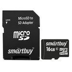 Карта памяти microSDHC, 16 GB, SMARTBUY, 10 Мб/сек. (class 10), с адаптером, SB16GBSDCL10-01