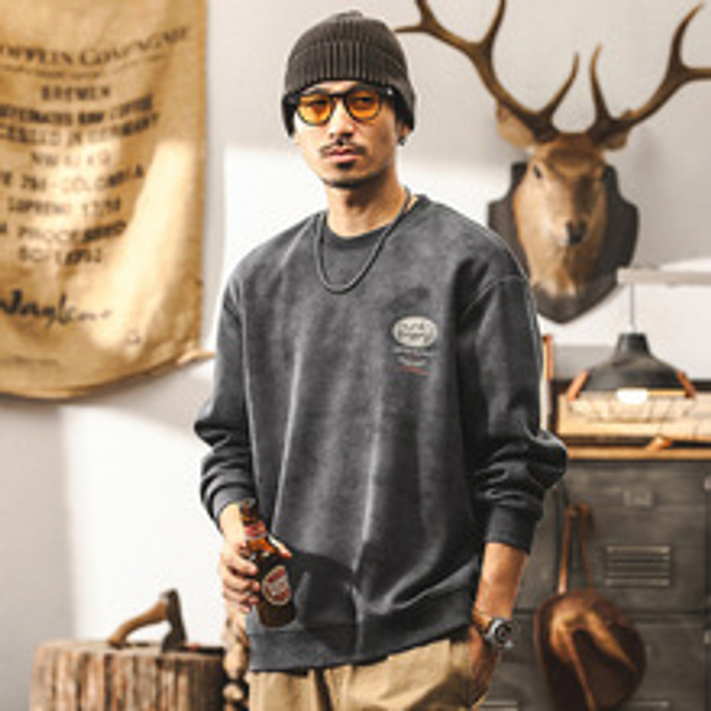 Мужской свитшот американского ретро стиля, круглый вырез, весна-осень, модный брендовый с принтом