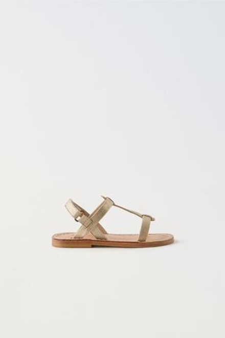 ZARA КОЖАНЫЕ БОСОНОЖКИ, ЗОЛОТИСТЫЙ