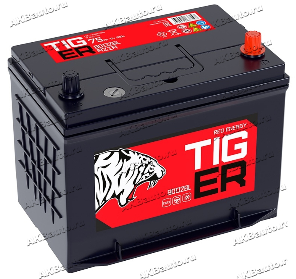 Аккумулятор 6СТ-75 А.ч., о.п., R+, TIGER Red Energy 80D26L