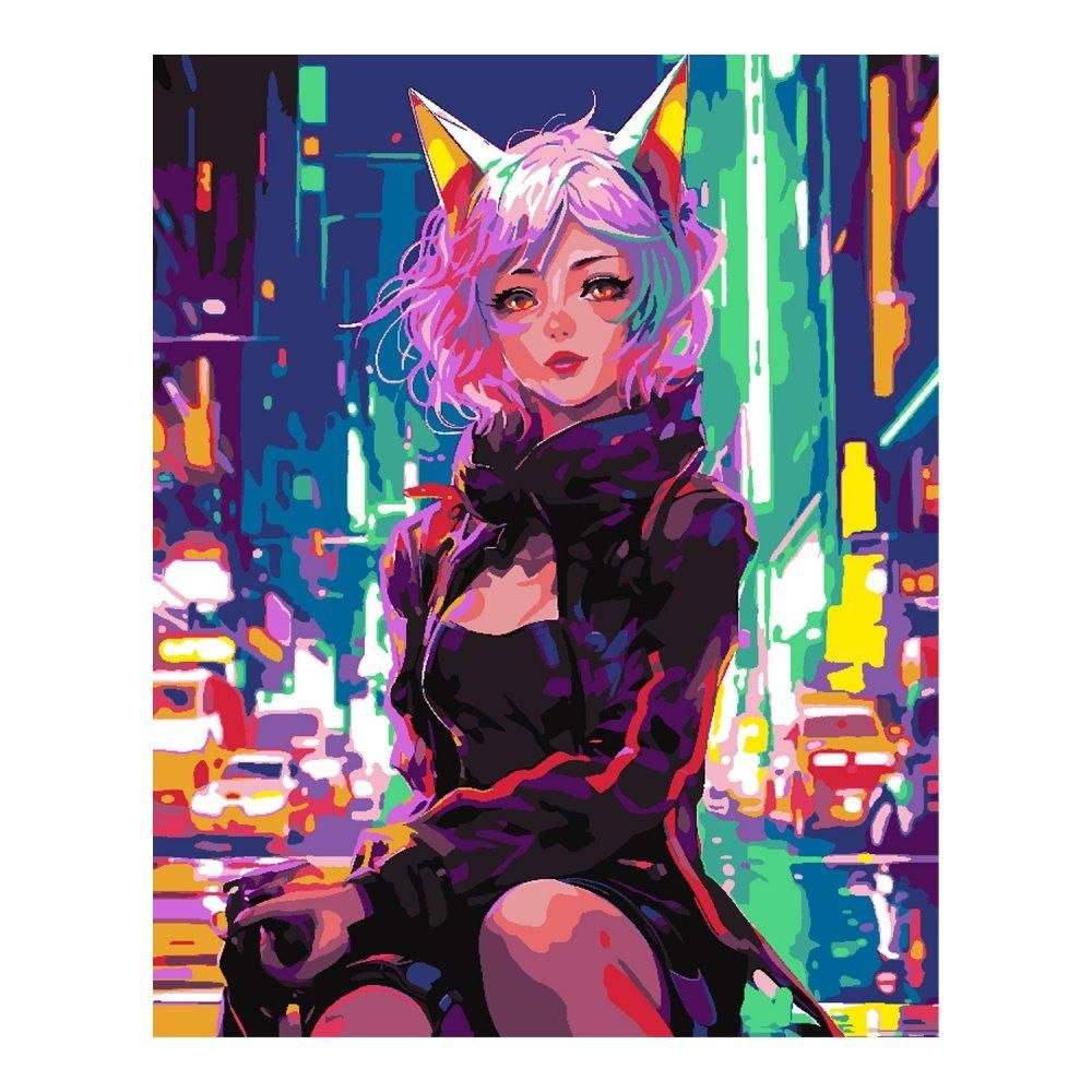 Картина по номерам 40*50см "Девушка-кошка" (на подрам.) (Lori) Картина по номерам 40*50см "Девушка-кошка" (на подрам.) (Lori)