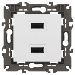 14-4110-01 ЭРА Устройство зарядное USB, 230В/5В-2100мА, IP20, Эра Elegance, белый