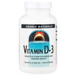 Source Naturals, витамин D3, 125 мкг (5000 МЕ), 240 капсул