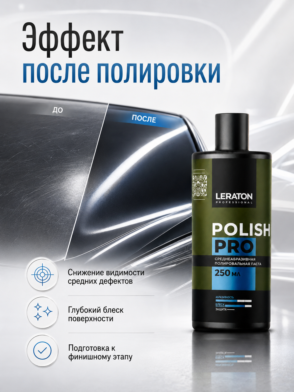 LERATON PROFESSIONAL Среднеабразивная полировальная паста Polish PRO 250 мл