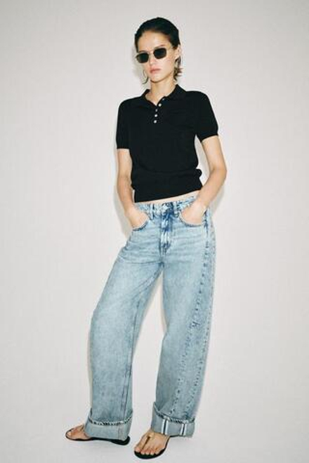 ZARA ДЖИНСЫ RELAXED-FIT С НИЗКОЙ ПОСАДКОЙ — ZW COLLECTION, СИНИЙ
