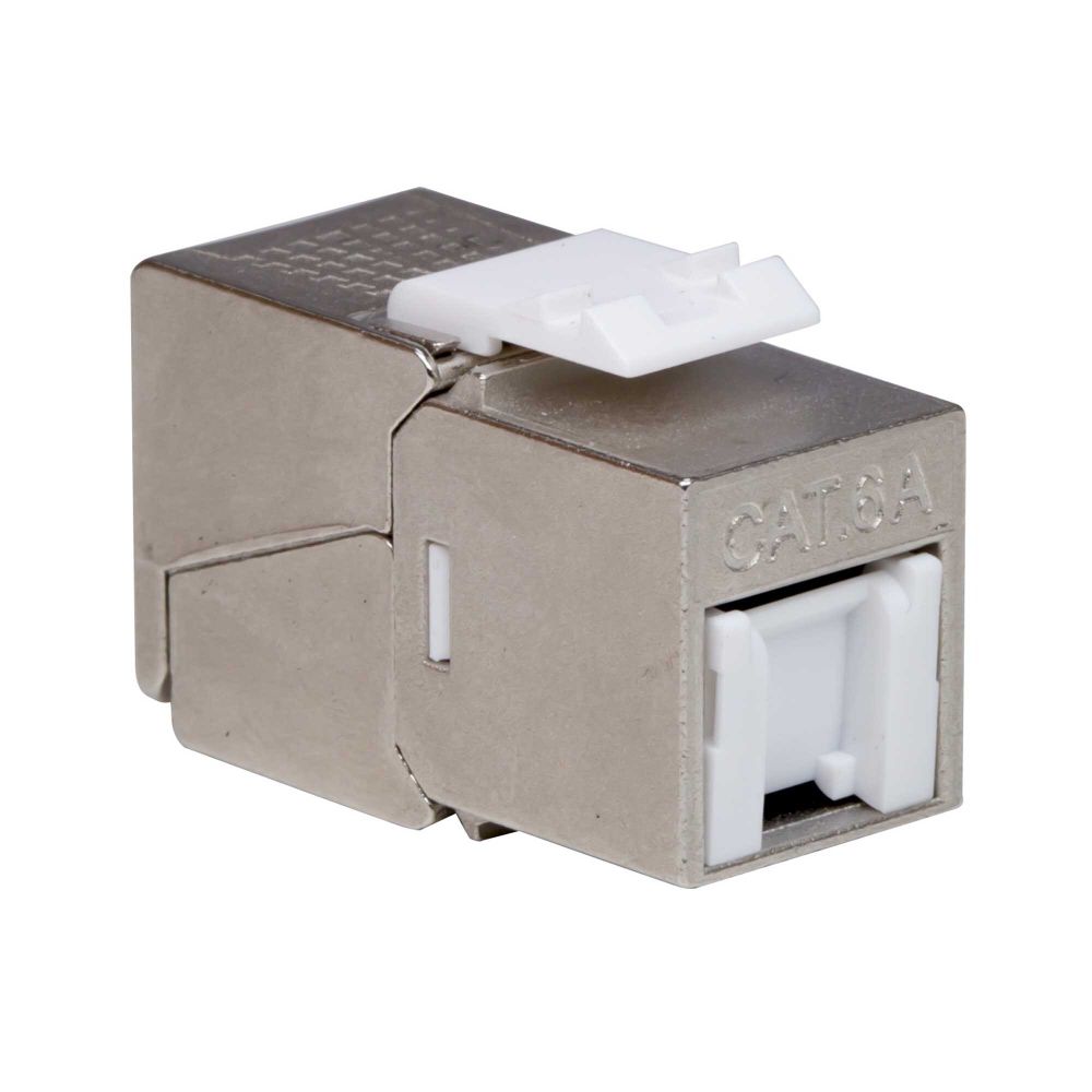 Модуль Keystone RJ45 CAT 6A с пылезащитной шторкой, экранированный (STP), 180 градусов, серебристый