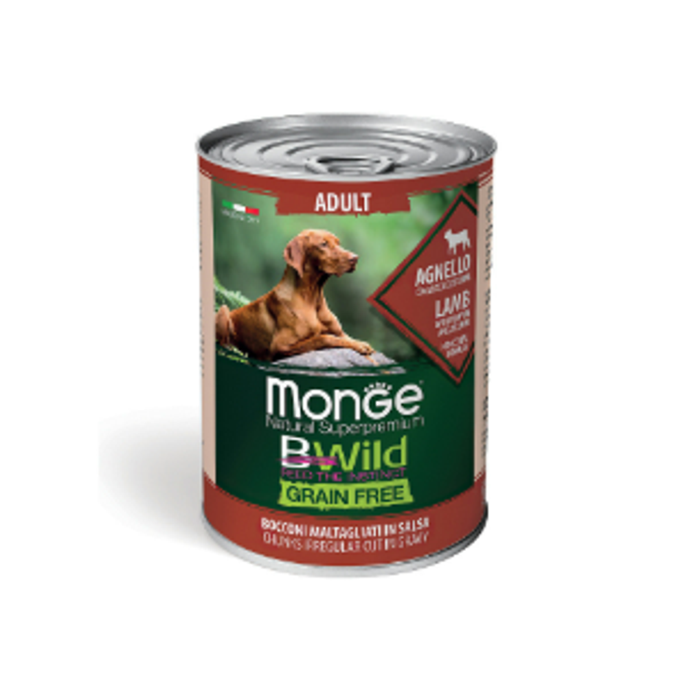 Влажный корм консервы для взрослых собак беззерновой из ягненка с тыквой и кабачками Monge Dog BWild GRAIN FREE 0,4кг