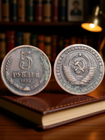 5 рублей 1956 года СССР.. Советский Союз. Годовик. Проба. Советы Копия пробной монеты медь патина