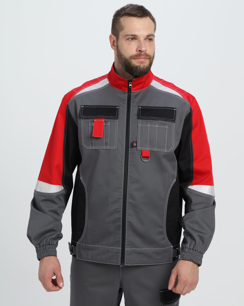 Костюм Вектрон-1 (тк.Смесовая МВО,240) брюки, серый/черный/красный