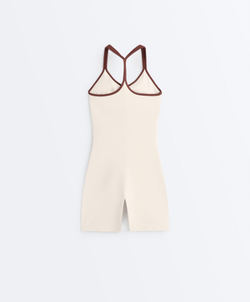 Oysho Короткий комбинезон Comfortlux с контрастными бретелями, светлый экрю