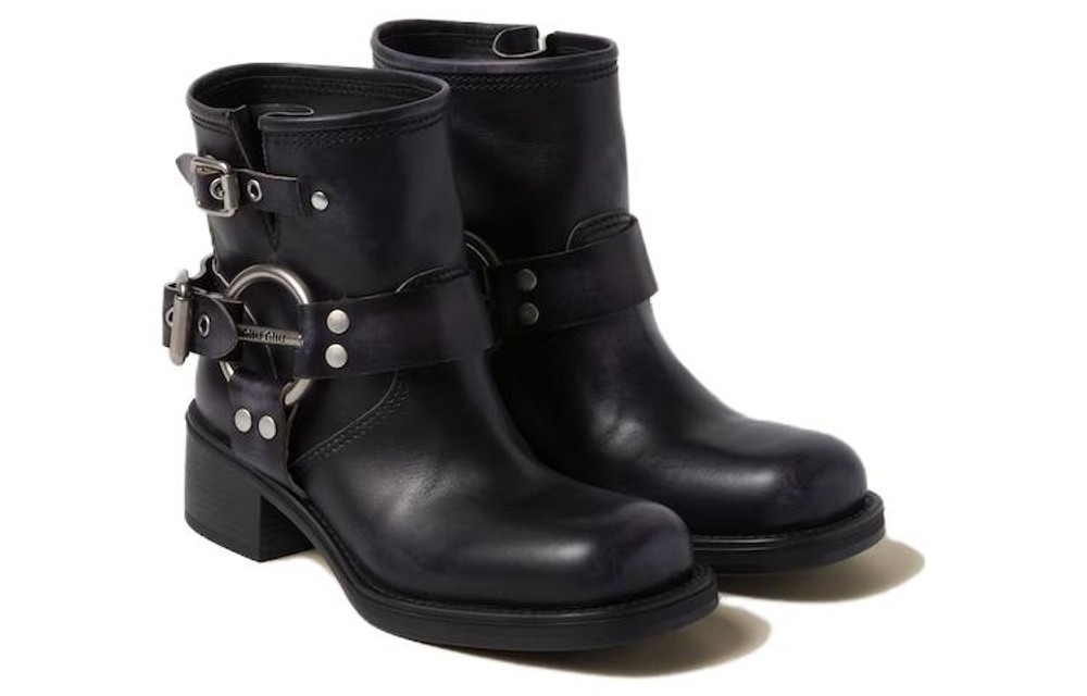 MIU MIU Vintage-Look Leather Ankle Boots
