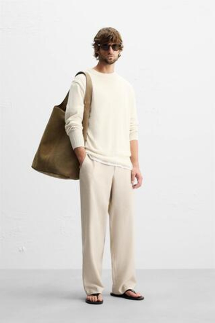 ZARA БРЮКИ ИЗ СМЕСОВОГО ЛИОЦЕЛЛА, БЕЖЕВЫЙ