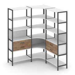 Shelf System Трехсекционный угловой стеллаж пятиярусный с ящиками SN.STMU-531 Белый/Дуб Табак/Металл