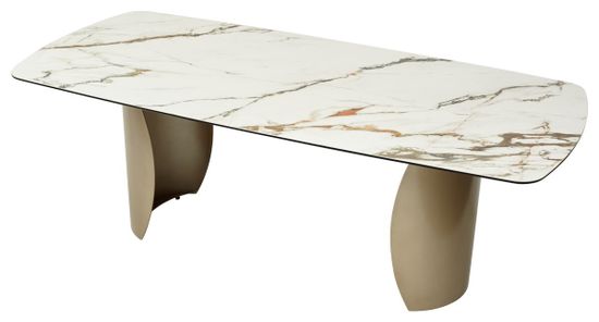 Стол BRONTE 220 KL-188 Контрастный мрамор матовый, итальянская керамика/ каркас цвета шампань