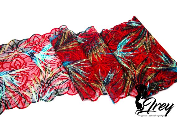 03-235 Кружево эластичное 21 см, Hawaii, красный/голубой/ментол