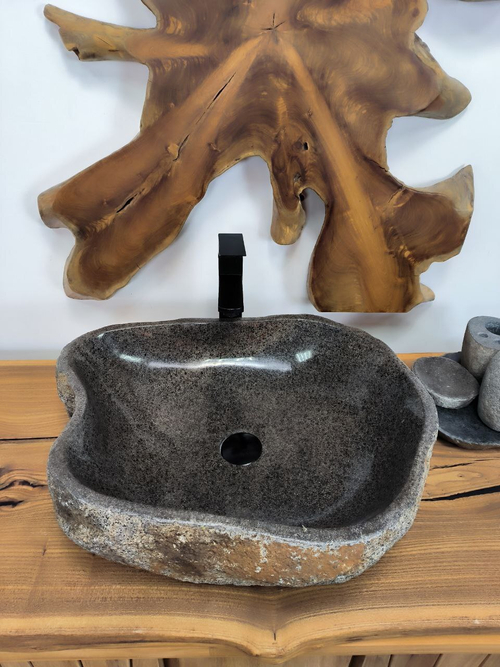 Раковина из речного камня RS-66327 56х47х15 из натурального камня