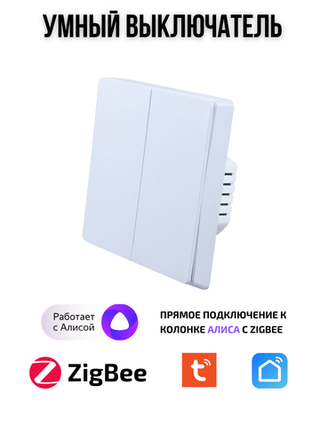 Умный выключатель ZigBee двухклавишный для Алисы