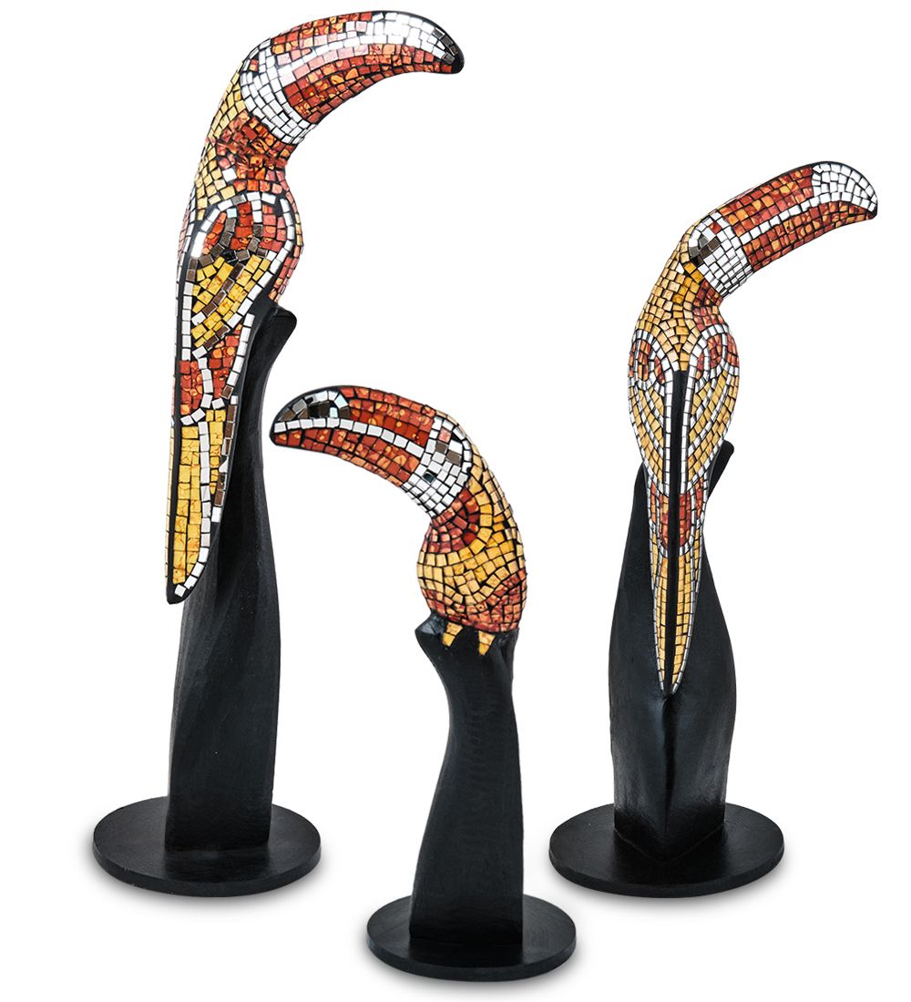 Decor and Gift 23-029-02 Н-р статуэток из трех «Тукан» дерево+стекл.мозаика (50,40,30 см)